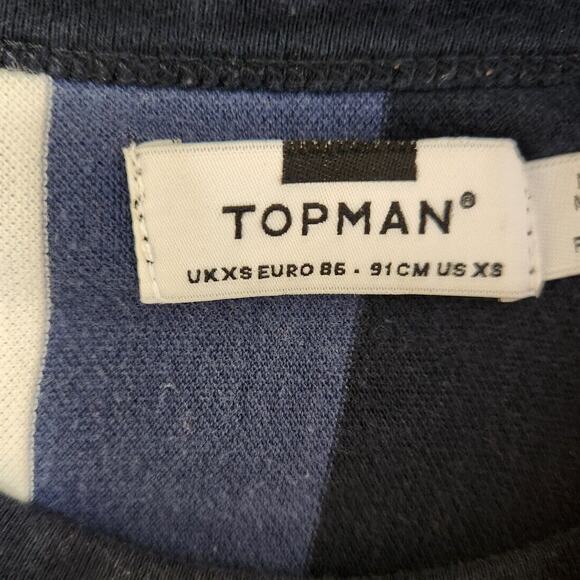 TOPMAN Mens Blue/Yellow Vertical Stripe T-Shirt Size XS - Picture 3 of 3